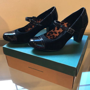 Black patent leather/suede Mary Jane's